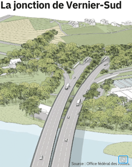 Une image de synthèse du projet, qui ajoute deux bretelles à l’autoroute déjà existante.